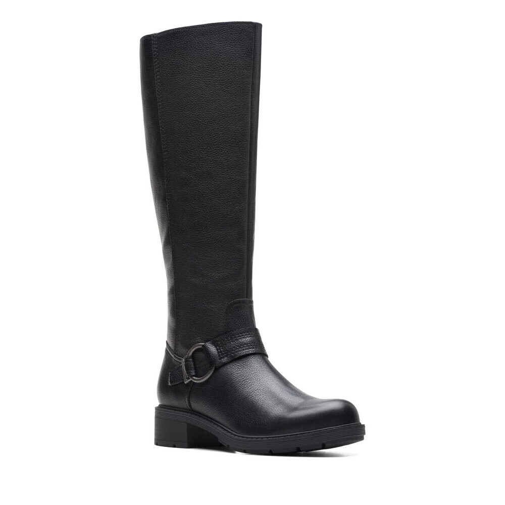 Clarks Hearth Rae Women's US 6W Black Leather Buckled Strap Riding Boots LION363